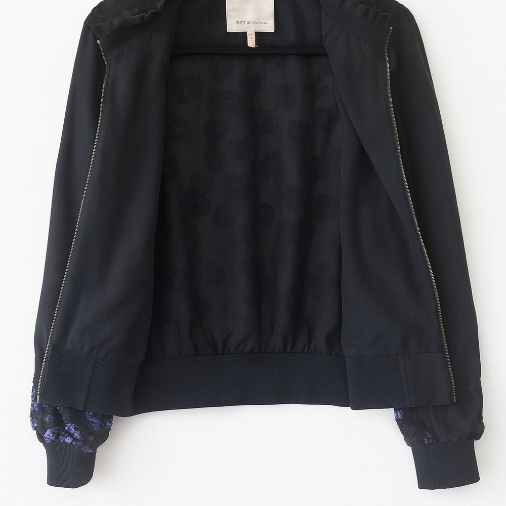 Rebecca Taylor Black Sequin Bomber Jacket - Sparkly Statement Piece ✨💙🖤 - Picture 6 of 11